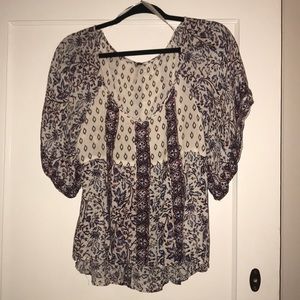 Free People Fluttery Short Sleeve Peasant Blouse